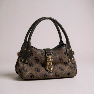 Dooney & Bourke Vintage Signature Canvas Leather Logo Lock Bag